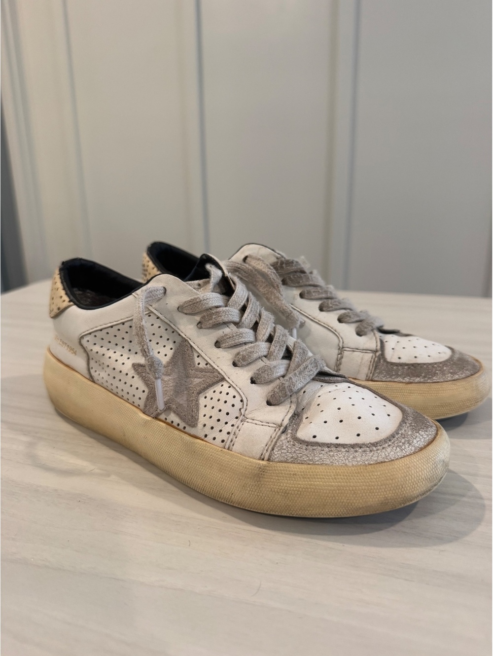 Vintage Havanan white leather sneakers with leopard heel tab